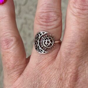 925 Sterling Silver Hand-Crafted Sun and Moon Ring